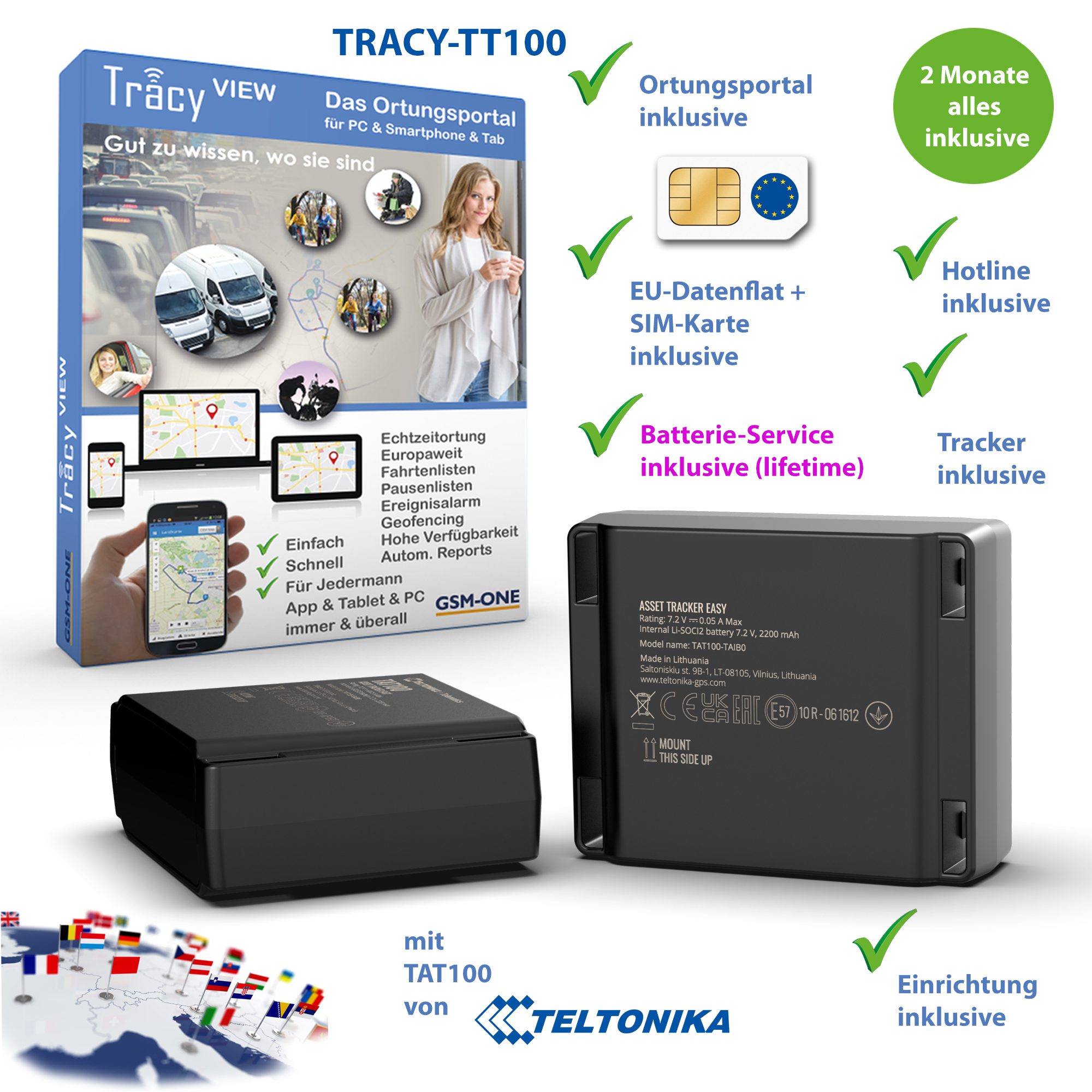 TRACY-AT100 Sofortstartpaket,der "unsichtbare" Langzeit-Tracker für Maschinen- und Materialortung