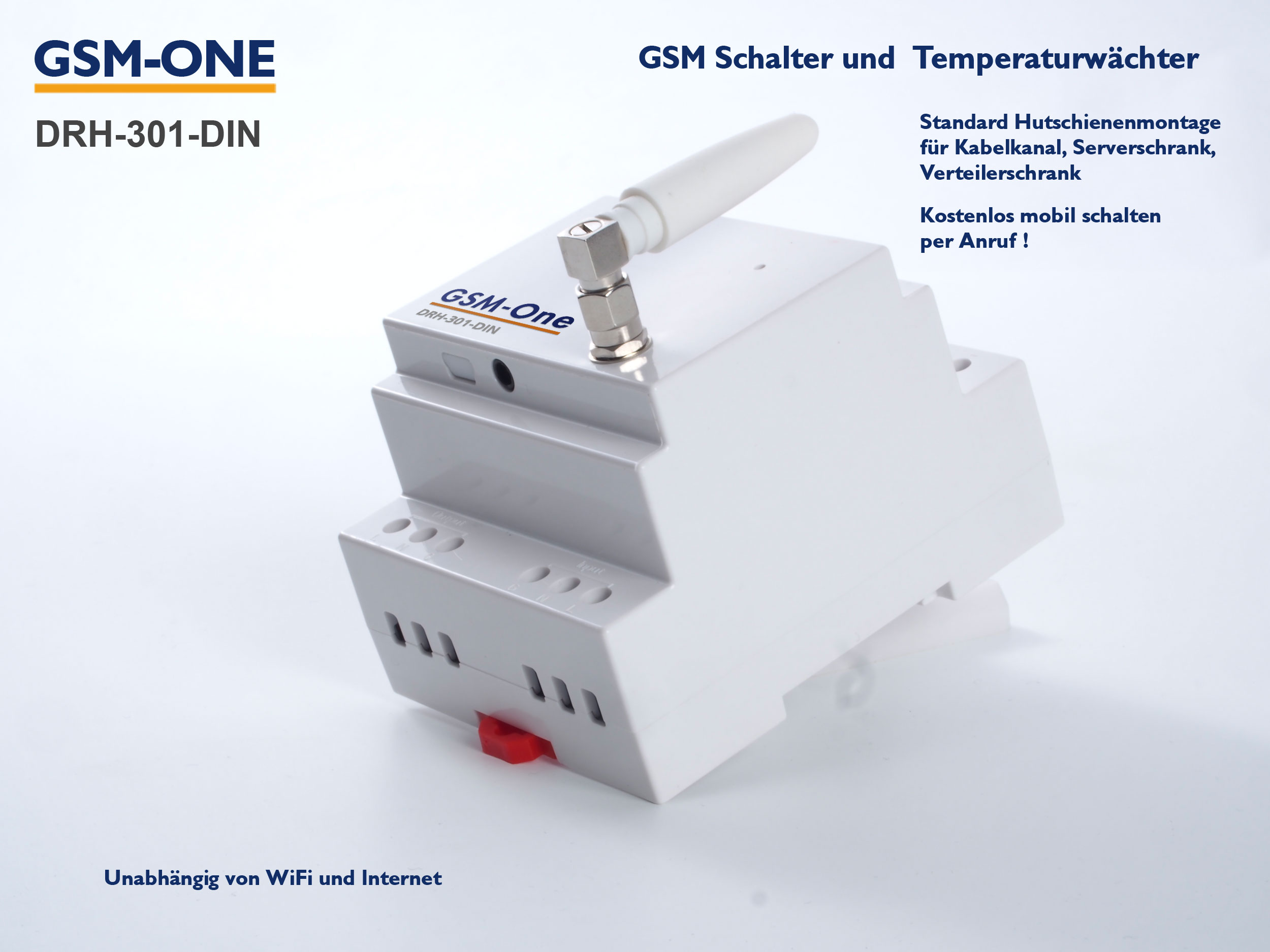 DRH-301-DIN GSM SMS Fernschalter und Temperaturwächter DinRail + Temperaturfühler TS-02